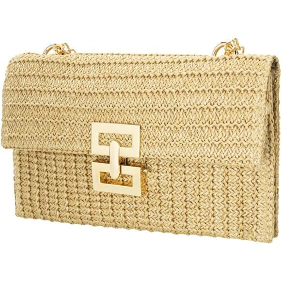 Straw Clutch Purse for Women, Woven Handbag Summer Beach Rattan - Picture 4 of 7